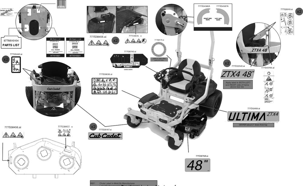 Label Map Diagram and Parts List for ZTX4-48KH (47ASAAA6010)(2022) Cub Cadet Lawn Tractor